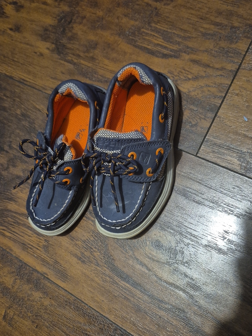 Toddler Navy and Orange Sperrys Casual Boat Shoes